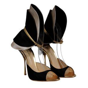 Alberto Moretti Womens Sandals EU 39 US 9 Open Toe Black Silver Gold Heels